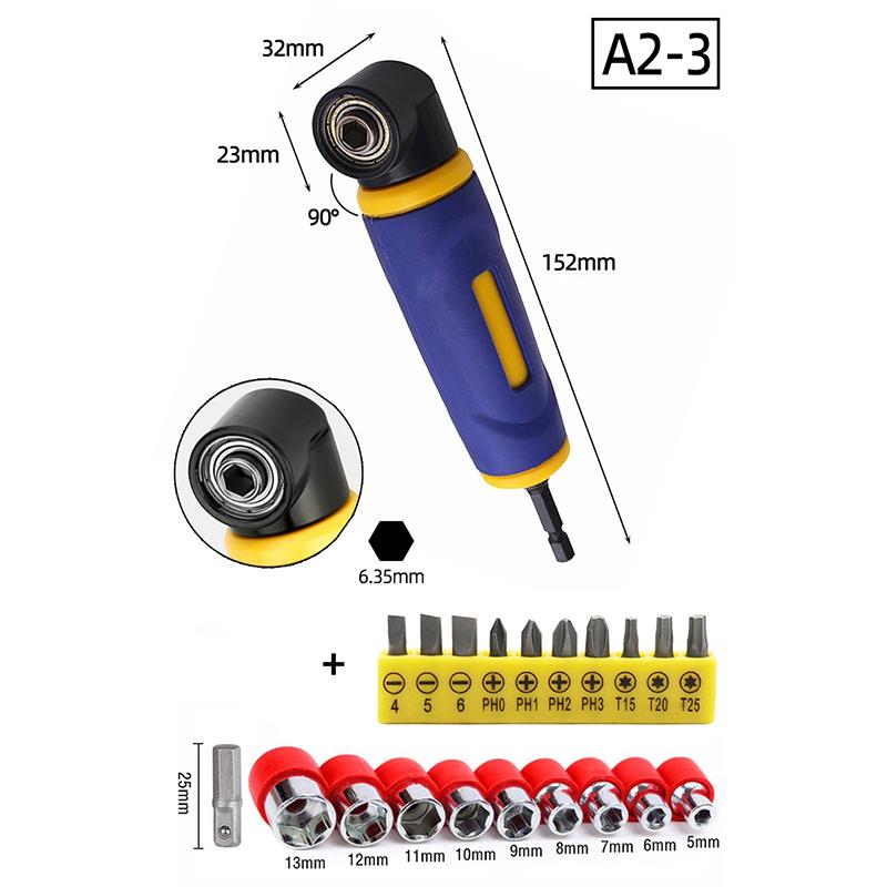 90 Angle Screwdriver Set Socket Holder Adapter Adjustable Bits Drill Bit Screw Driver Tool Hex Bit Socket Slotted Phillips Bits