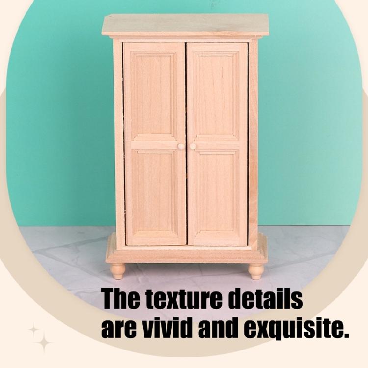 Detailed 1/12 Doll House Furniture Unpainted Wood Wardrobe Model With Functional Double Door for Kids Pretend Play Game