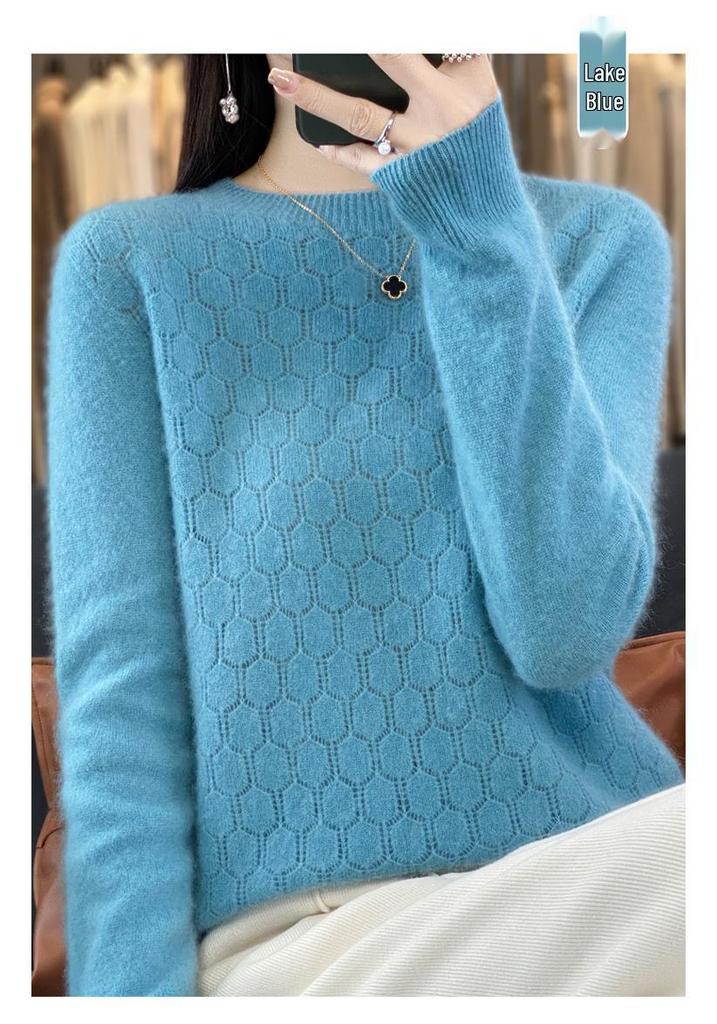 2023 Women's Wool Sweater: Round Neck, Solid Color, Loose Fit Pullover Knitwear