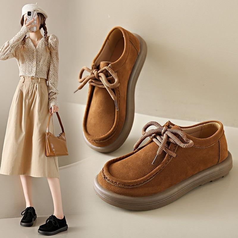 Autumn New Retro Trendy with Casual and Comfortable Pregnant Women Doudou Shoes Women Lace-up Flat Single Shoes Women