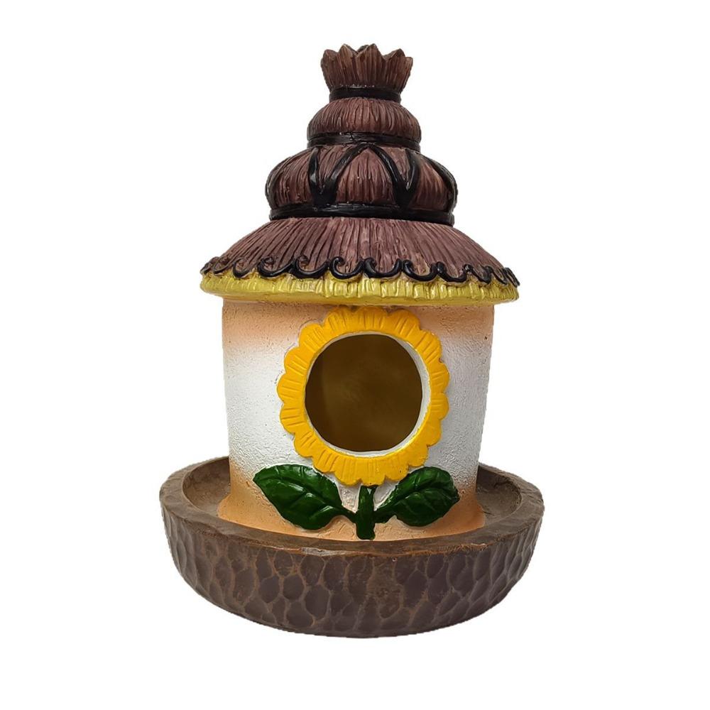 

Weatherproof Wild Bird Nesting Box Resin Crafts Feeder Hut Pet Cottage Outdoor Bird House Patio коричневый