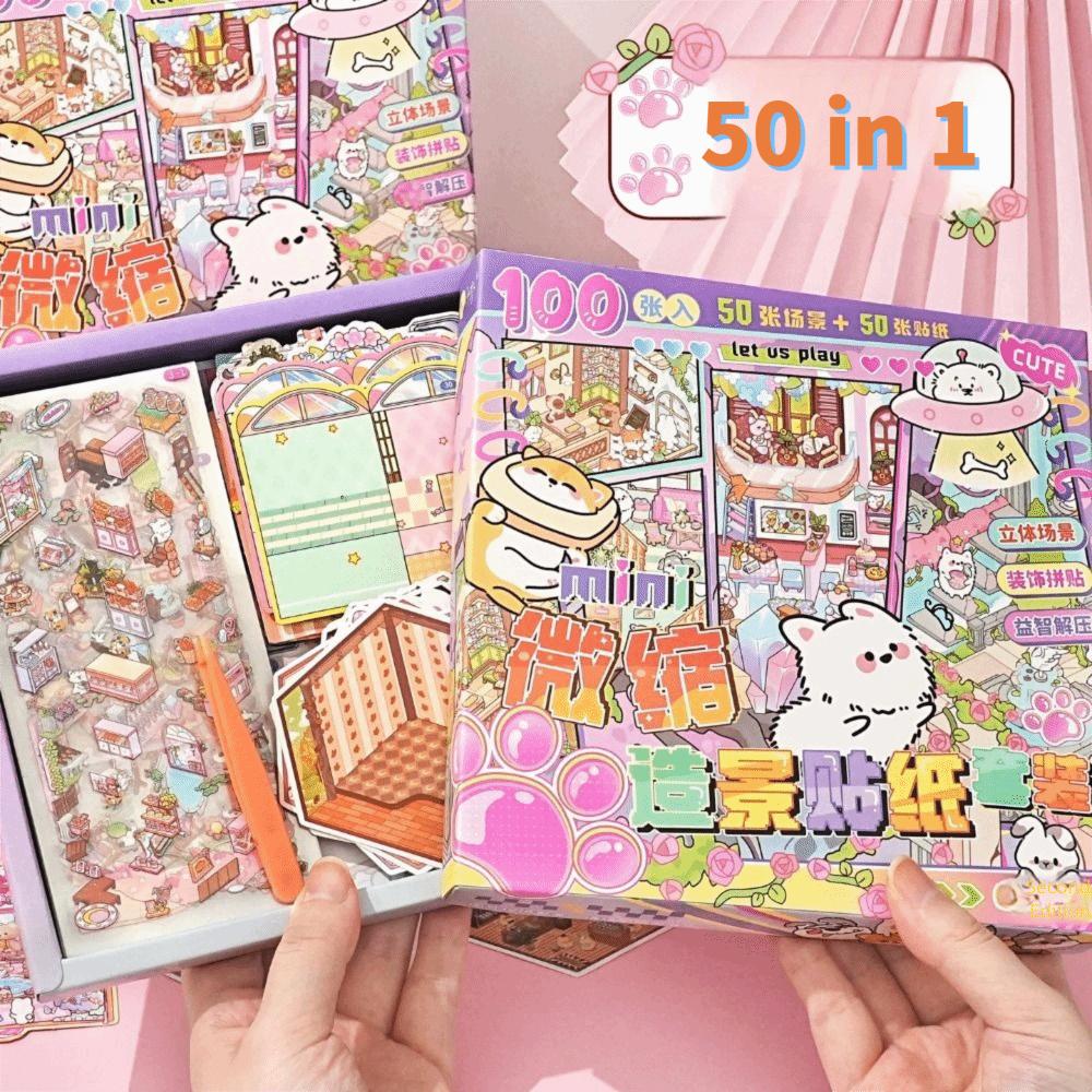 

Книга наклеек «50 в 1 Пейзаж» Мультяшные 3D карманные наклейки со сценами из хижины для детей