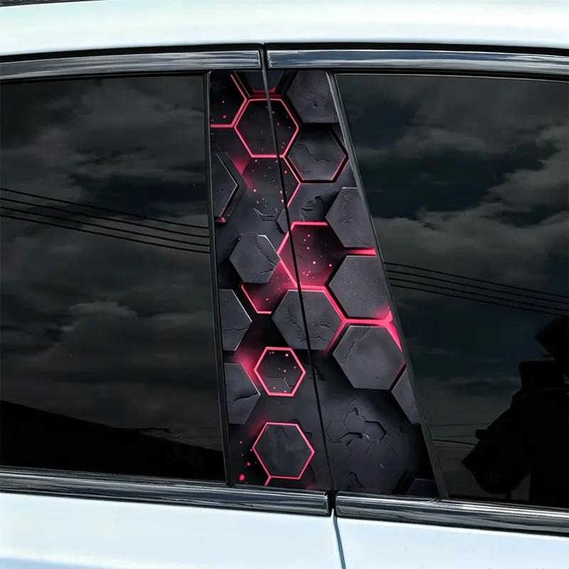 2pcs DIY Honeycomb Image Car Window Pillar Sticker Cool Car Sticker Vinyl Sticker Suitable For Car Door Pillars