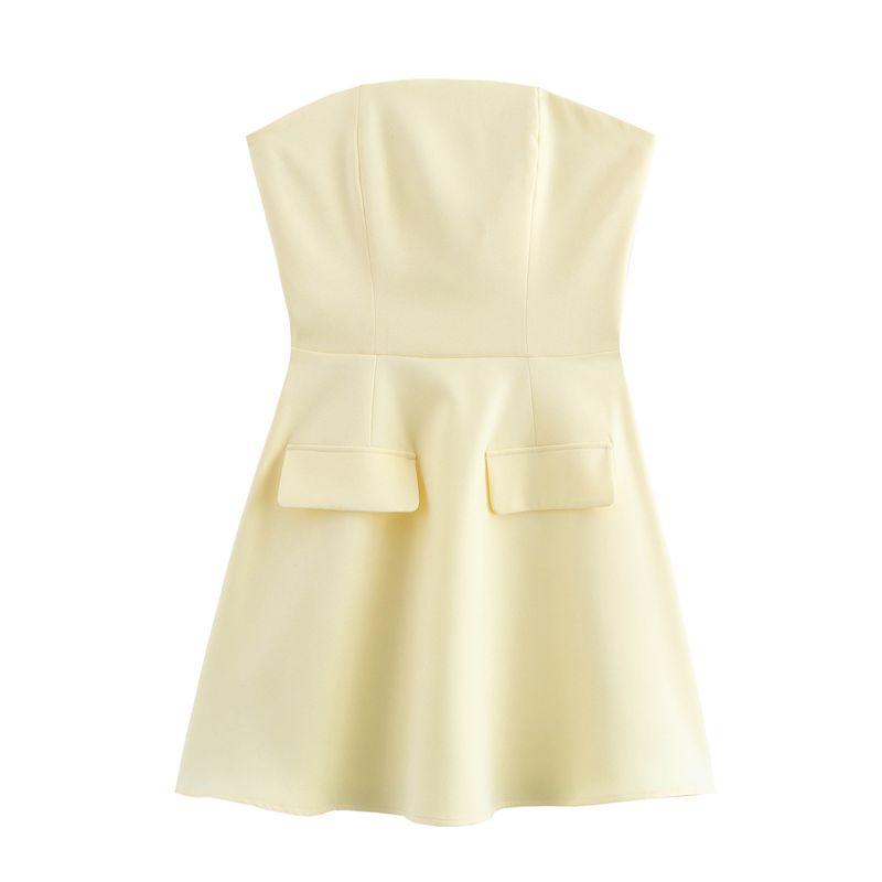 

Kaslead New Arrival Women s Clothing Fashion Style Fashion Minimalist Slimming Pocket Short Tube Top Dress Light yellow L