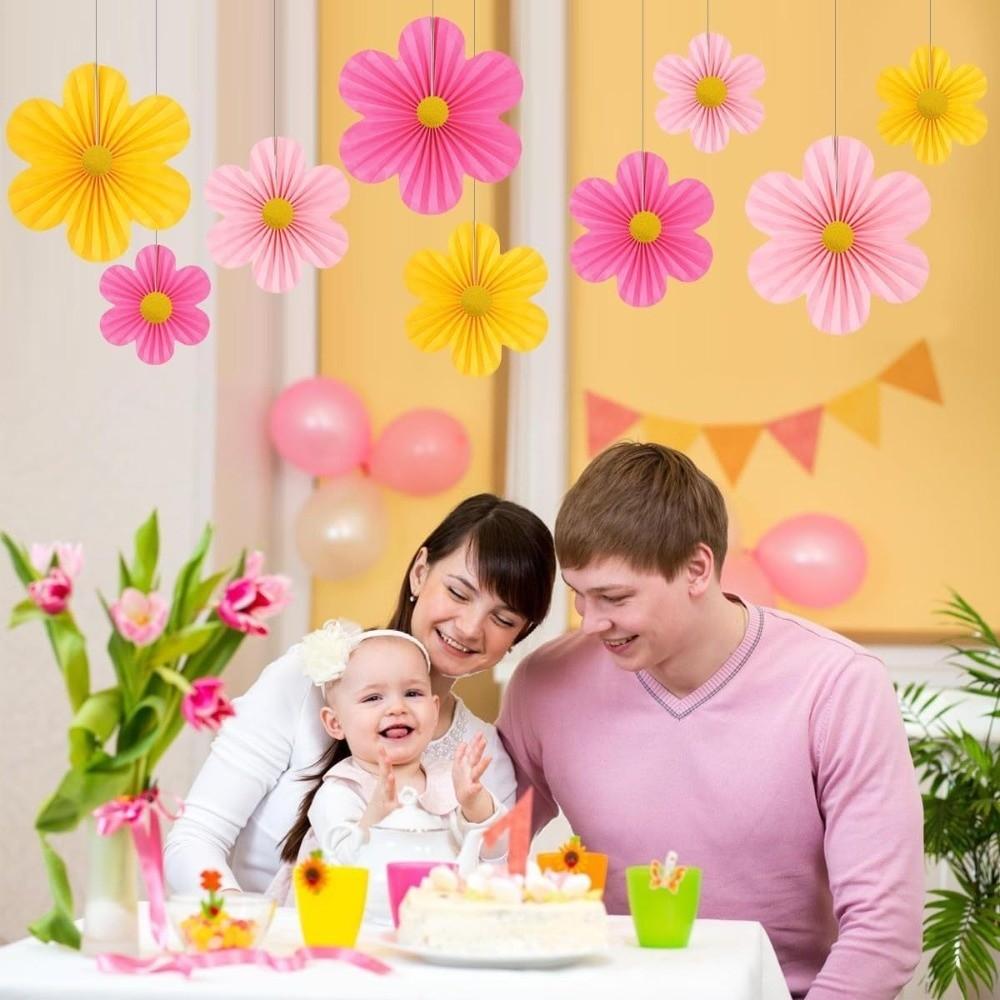 9Pcs/Set DIY Paper Fan Flower Pink Classroom Background  Birthday Baby Wedding Party Decoration