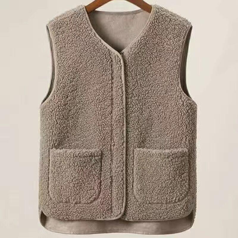 

Lamb Fleece Men Solid Coat Vest Autumn Winter New Warm V-Neck Fashion Casual Slim Zipper Basic Male Clothes Sleeveless Jackets 5XL (65-75KG)