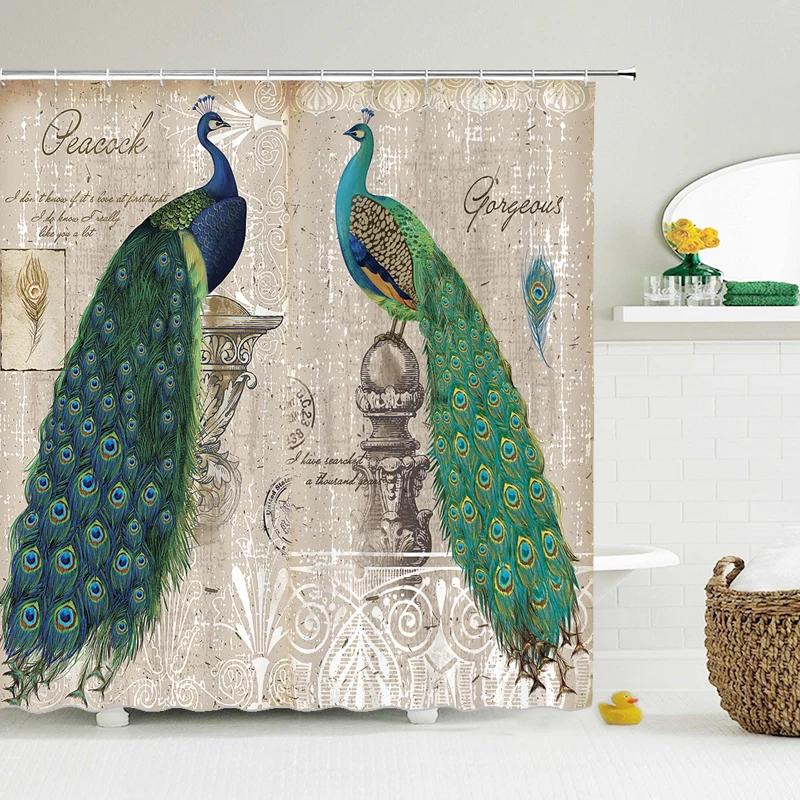 Chinese Style Flower Bird Shower Curtains Waterproof Bathroom   Curtain 3d Printed Fabric With Hooks Decoration Shower Curtain