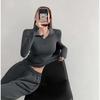 Elastic Tight Sexy Lapel Long Sleeve T-shirt Women Hottie Turndown Collar Slim Undershirt Inside Velveteen Sports Shirt Casual