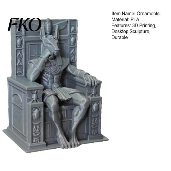 Stable Base Mini Figurine Anubis Sitting On Throne Statue, Palm-Sized 3D Printed Anti-bump Durable Ornament, Ancient Egyptian Style Sculpture