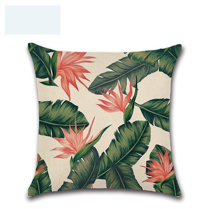 Premium 18'' Green Tropical Plant Pillow Case Cotton Sofa Cushion Cover For Elegant Dcor