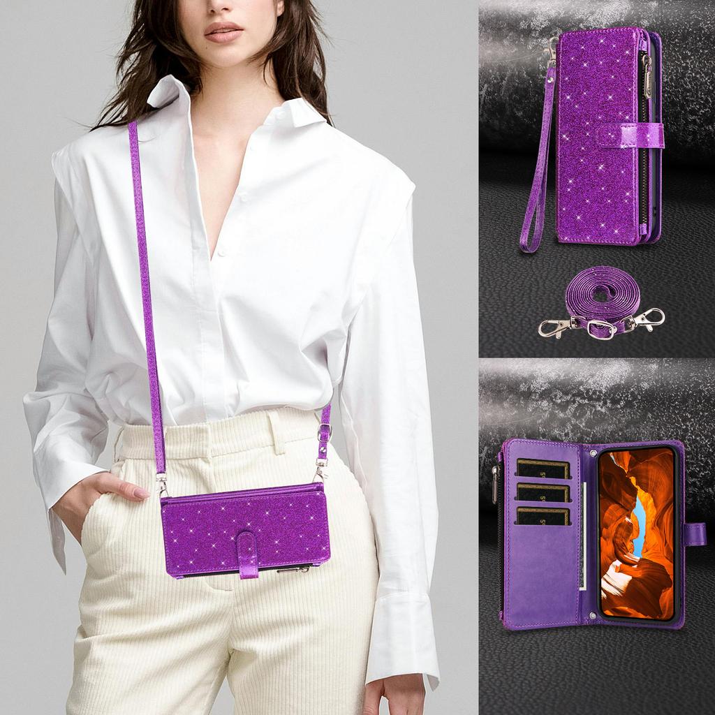 ASUWISH For Samsung Galaxy A05 4G Case 10 Card Holder Glitter Leather Phone Cover with Crossbody Strap