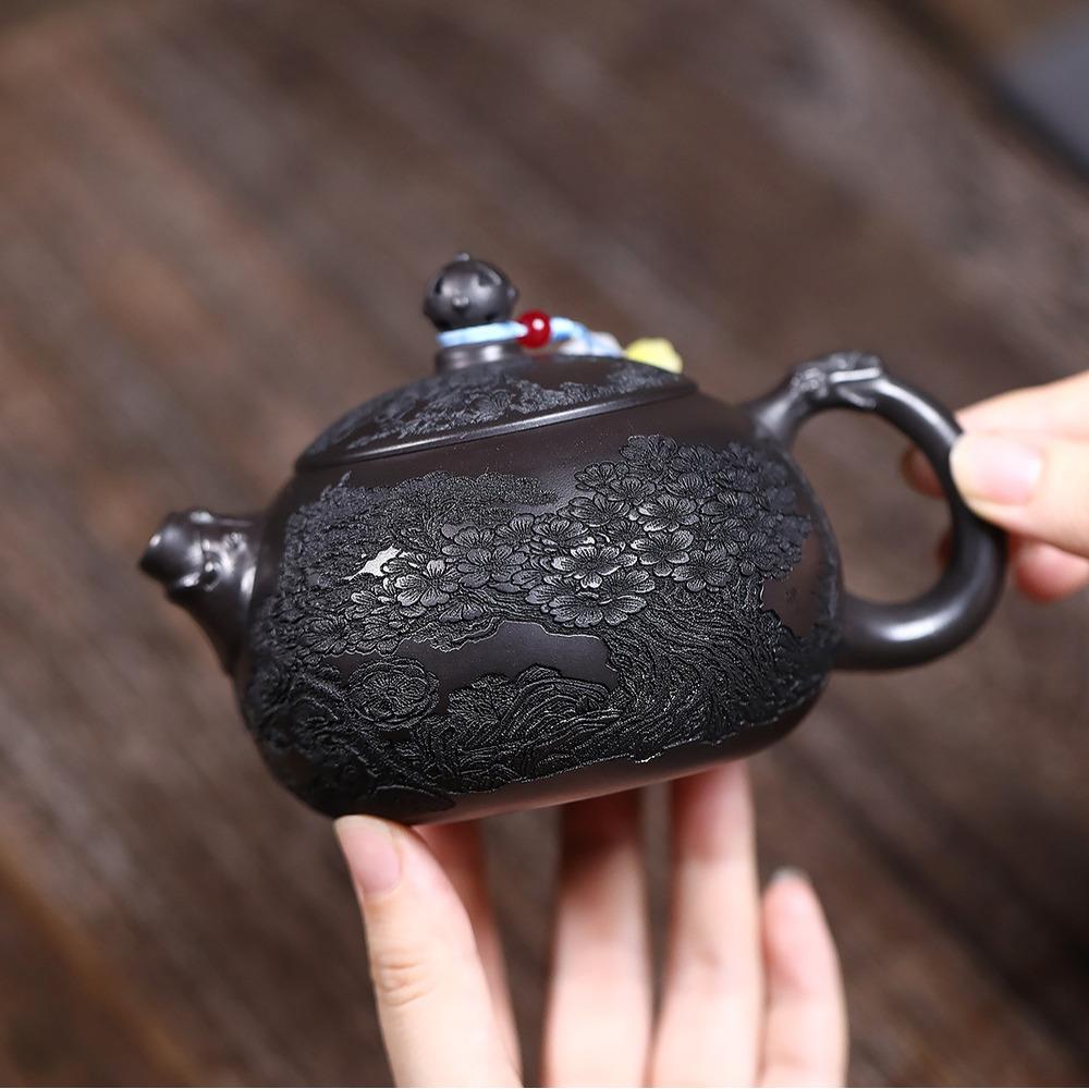 

300ml Retro Yixing Purple Clay Teapots Handmade Pine Pot Raw Ore Stone Yellow Mud Kettle Chinese Zisha Tea Set Teaware Ornaments