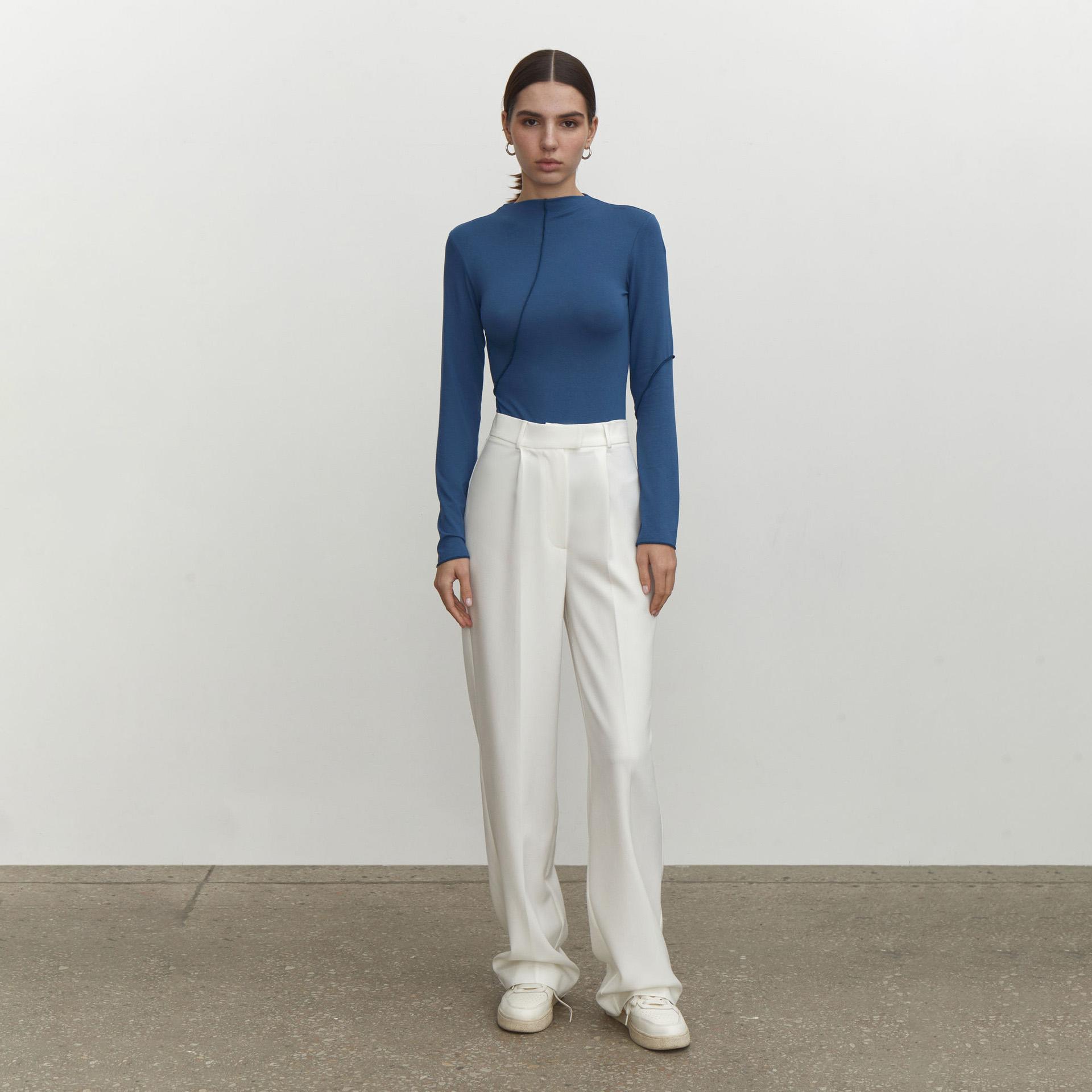 

Летняя женская футболка с длинным рукавом и воротником-стойкой, однотонная M синий