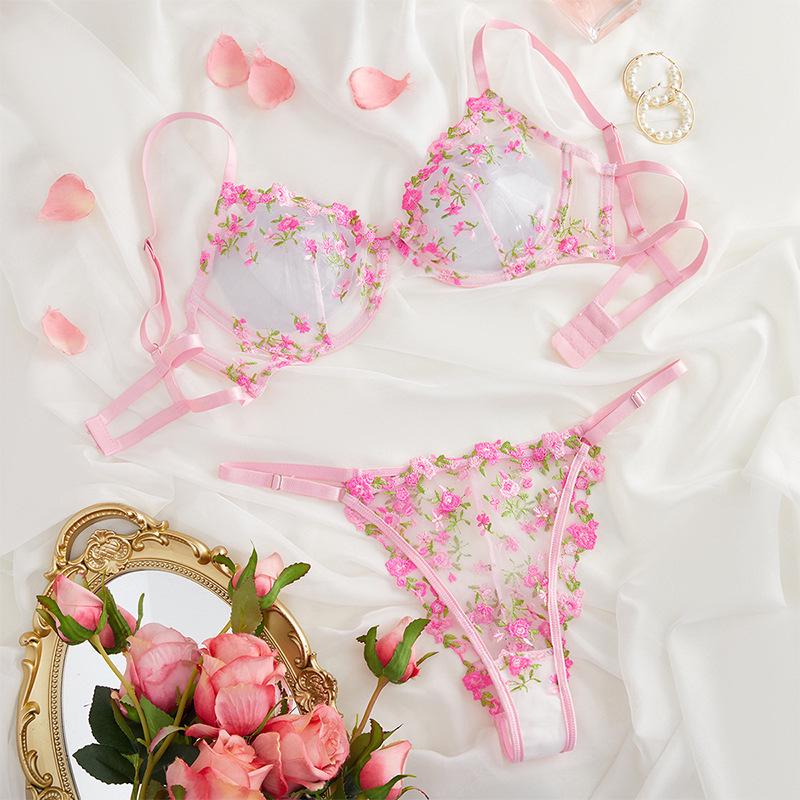 Ultra-Thin Lace Embroidered Lingerie Set - Sexy European & American Style Bra and Panties