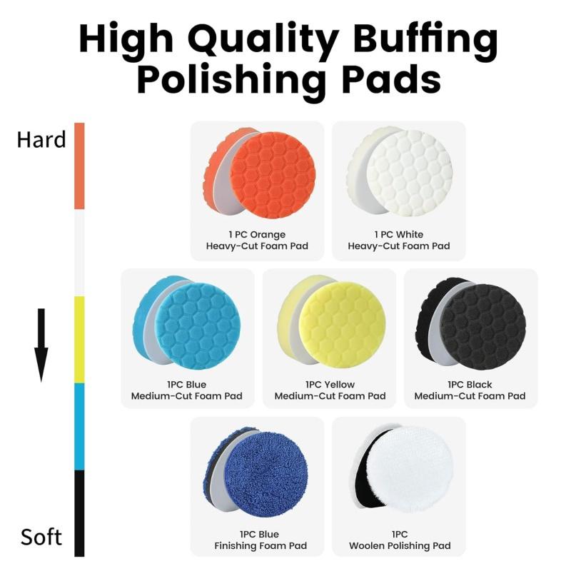Buffing Polishing Pads 6 Inch - 7pcs 150mm Face for 6 Inch 150mm Backing Plate, Car Compound Buffing Sponge Pads and Cutting Polishing Pad Kit