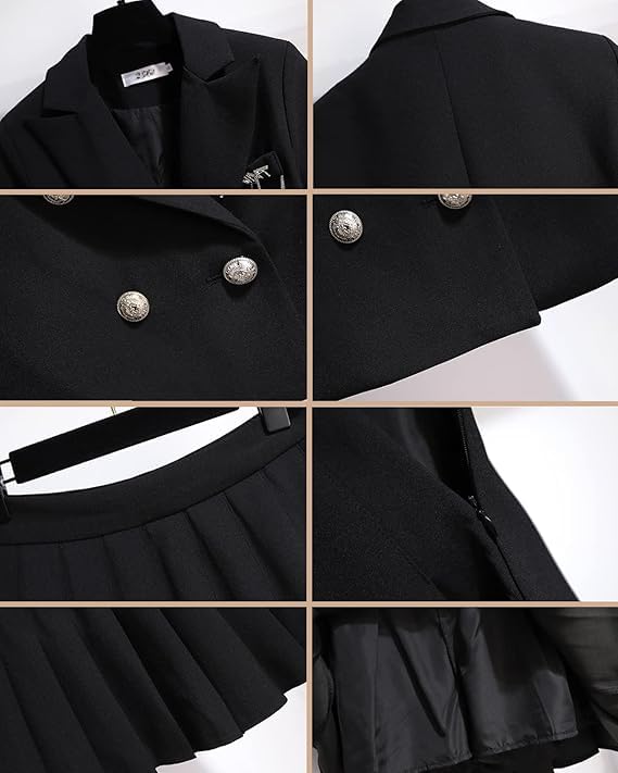 JIURUN Uniforme Escolar Lolita Conjunto de 4 Peças, Lolita Gótico Estilo Militar Fantasia de Cosplay de Halloween, Saia Plissada Blusa Vestido, Tamanho Grande XL, Preto
