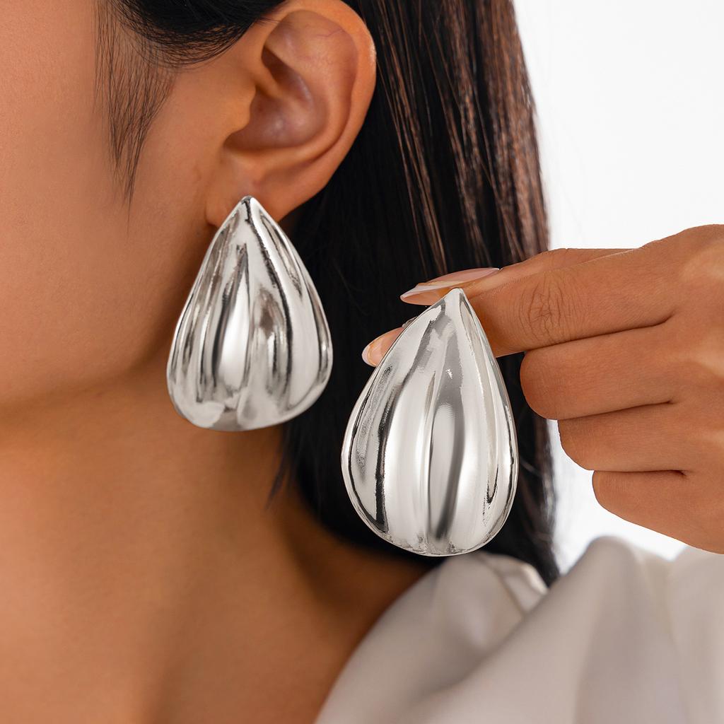 INS Folded Water Drop Pendant Earrings Irregular Geometric Hammered Surface Earring Set