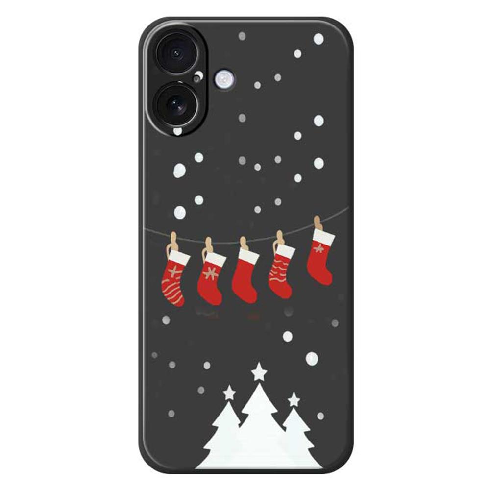 

For iPhone 17 Case Christmas Stockings Pattern Printing Straight Edge TPU Phone Back Cover Black