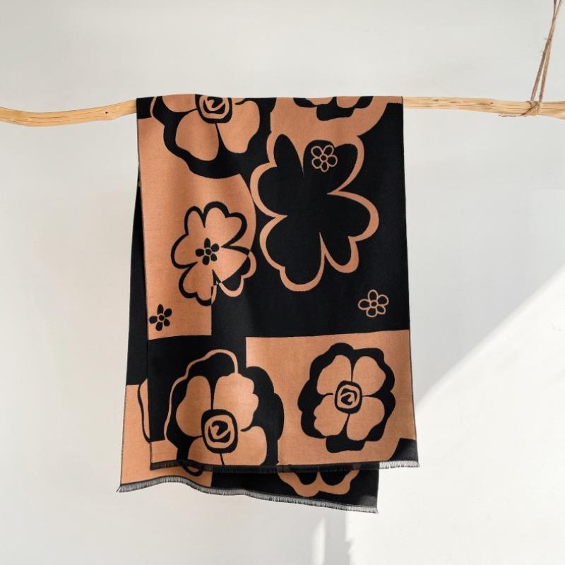 

Autumn and winter new color matching flowers with high-end shawls dual-purpose warm scarves versatile scarves women 180x65cm