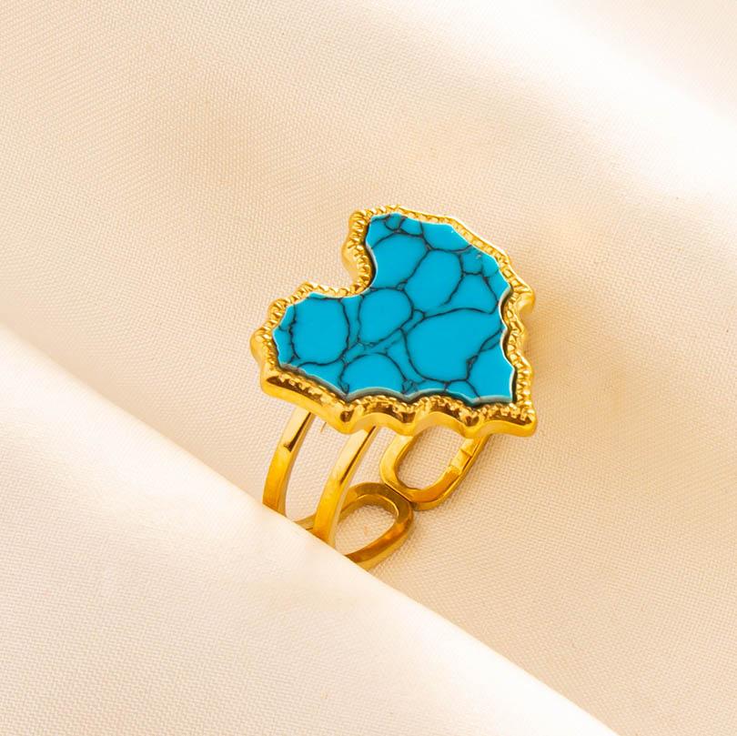 1pcs Blue Stone Ethnic Vintage Open Adjustable Sun Heart Star Stainless Steel Rings For Women Men Accessories Jewelry Bague Gift