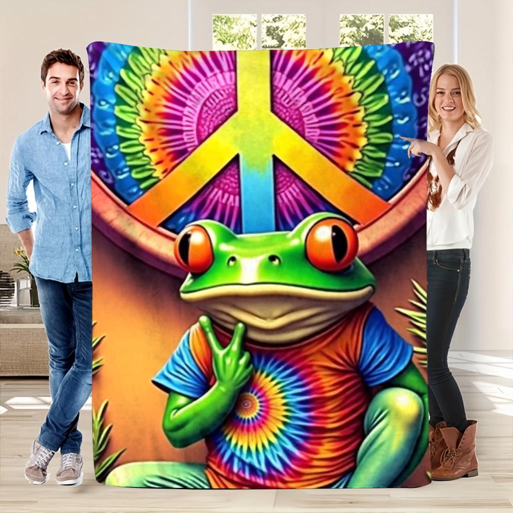 Frog and Sunflower Pattern Flannel printed blanket suitable for all seasons suitable for living room office sofa and travel