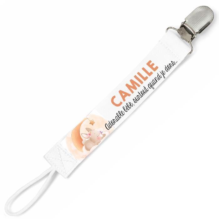 Planetee Attache tétine pour prénom CAMILLE adorable bébé surtout quand je dors Lapin | Attache sucette cadeau naissance