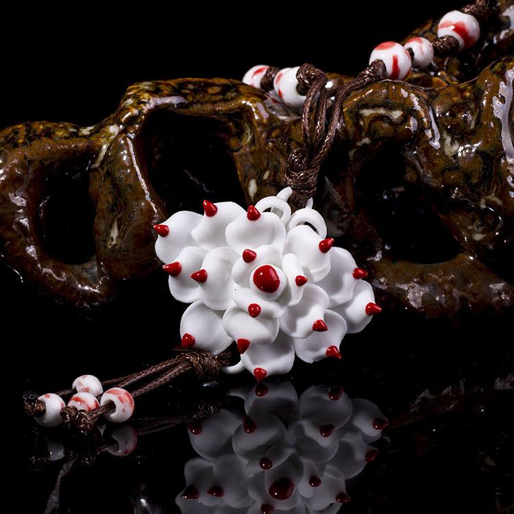 Classical Ceramic Blue and White Porcelain Peony Flower Necklace Women's Literary Retro Versatile Long Sweater Chain Accessories