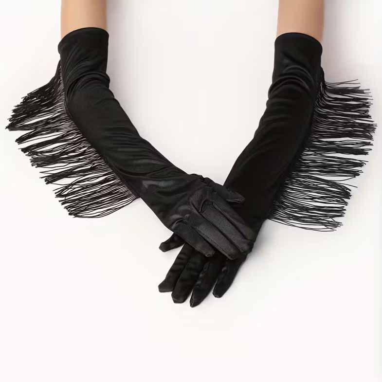 Cross-Border Silk Satin Tassel Gloves for Latin Dance