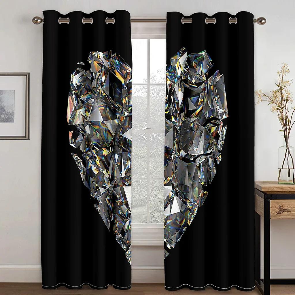 3D Romantic Love Heart Black White Diamond Window Curtains Blinds For Living Room Kids Bedroom Bathroom Kicthen Door Home Decor2