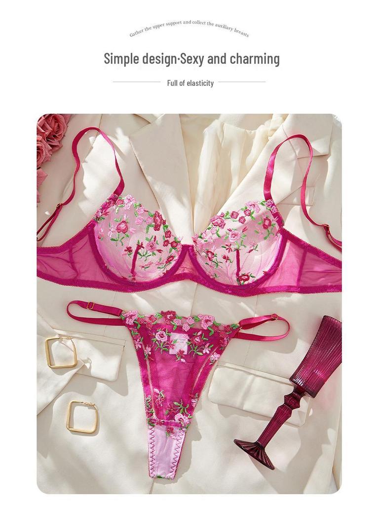 Ensemble de Lingerie en Maille à Fleurs Brodées Français: Design Sexy et Séduisant en Stock