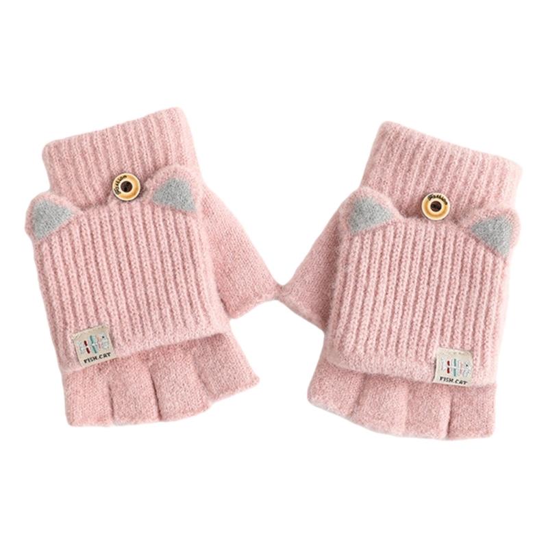 

1pair Comfortable Fingerless Gloves with Flap Winter Outdoor Knitted Gloves for Office Workers