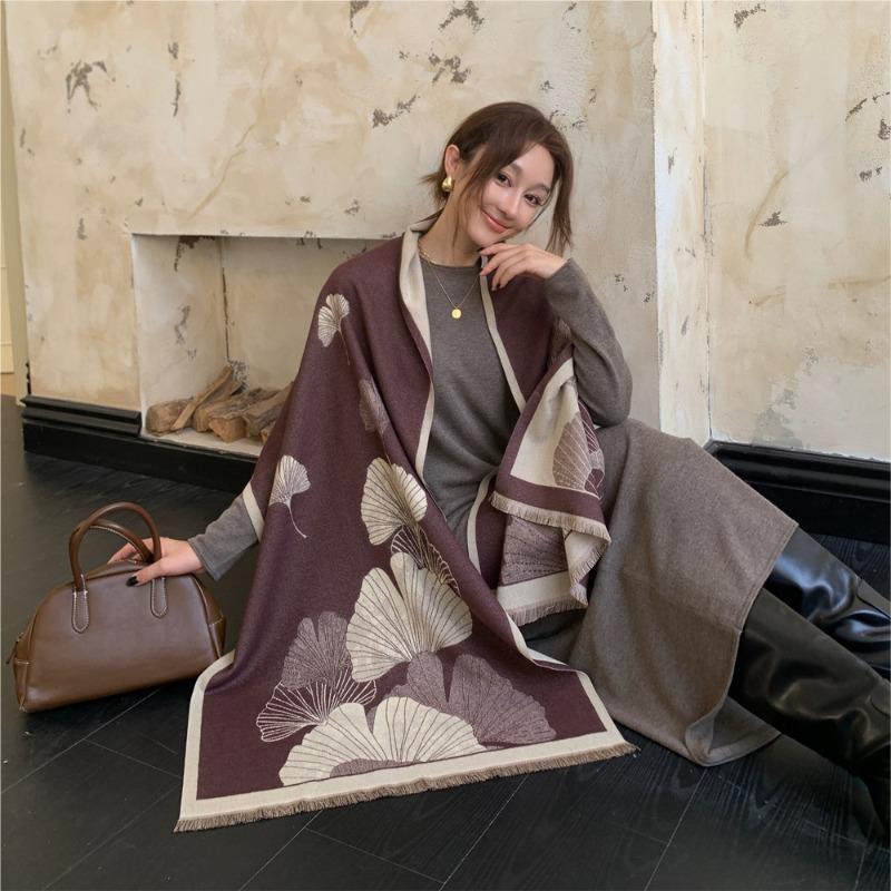 

Осень и зима новый двусторонний жаккардовый платок с гинкго билоба, женский высококлассный повседневный теплый шарф, шарф для парной атмосферы 190cm