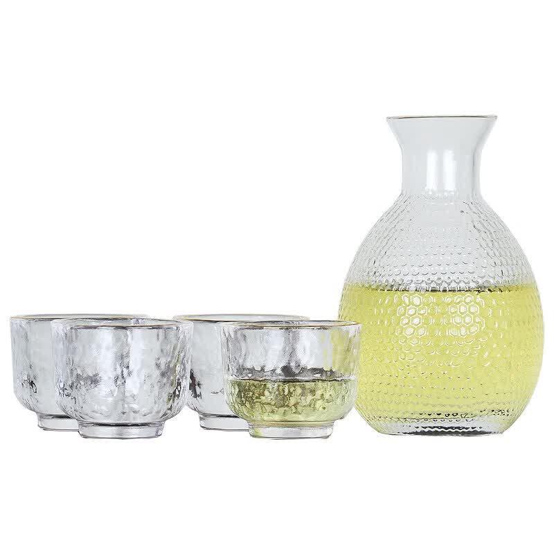 UOSO Japanese Style Hammered Glass Sake & Wine Warmer Set