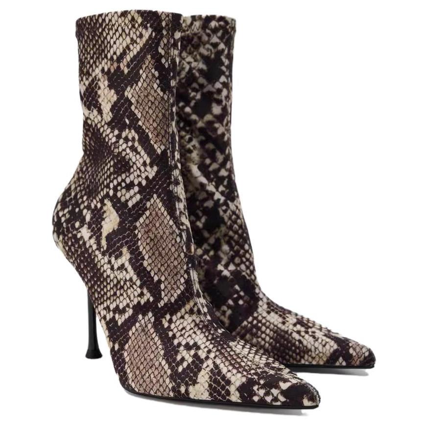 Zara Elegant Versatile Comfortable Fashion Short Boots 10cm Women Boots Snake-Print 13112410