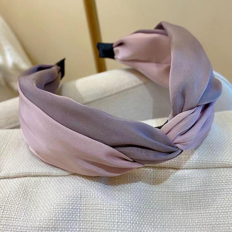 Nieuwe kruisvormige hoofdband in twee kleuren, eenvoudige brede rand, satijnen haarband, mode haaraccessoires voor dames gray