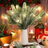 30pcs Christmas Tree Ornaments 10.24inches Snow-Dusted Pine Branches Green Flocked Needle Multi Purpose Decorative
