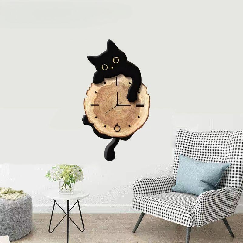 Cat Wall Hanging Clock Cartoon Wall-mounted Clock Creative Cute Wall Clocks for Kids Room Decoration Accessories for Bedroom