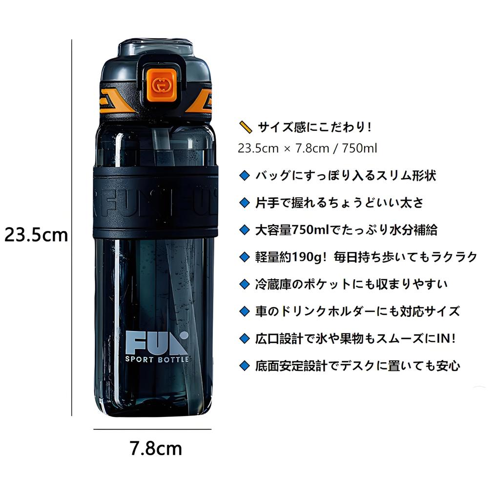 Botella de Agua IOLOYU 750ml con Pajita, Botella de Plástico Ligera para Niños, Transparente, Elegante, Fácil de Limpiar, Botella Deportiva para Niños, Niñas y Adultos,