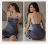 DZ Rose Satin Lace See-Through Deep V Suspender Skirt with Outer Robe Home Set