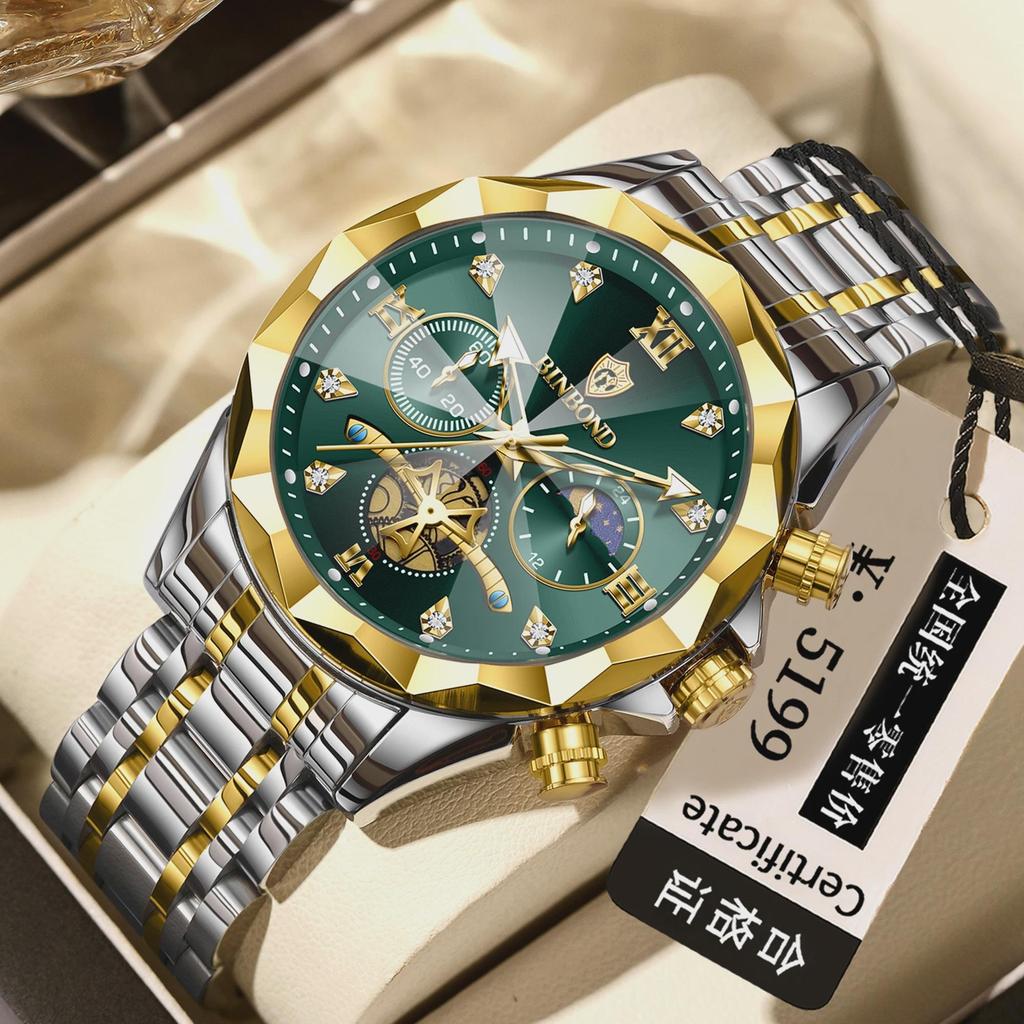 BINBOND Luxury Men Watch Top Original Waterproof Luminous Chronograph Man Wristwatch Stainless Steel Quartz Watches