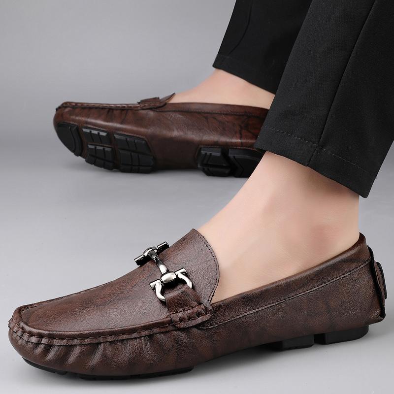 Fashion Slip-On Office Shoes Handmade Men's Casual Loafers Genuine Leather Comfortable Driving Shoes for Business Travel Party Flats