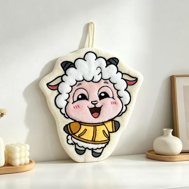 Cute Cartoon Sheep Shaped Hanging Hand Towel Thick Absorbent Soft Lint Free For Kitchen Bathroom Daily Use