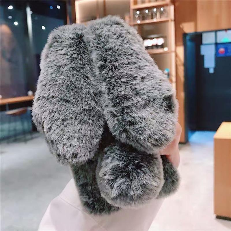 JAVY Plush Rabbit Cute Warm Phone Case Fur Cover For Iphone 17 Pro Max 16 16e 15 14 13 12 11 X XR XS 13 Mini Furry Fluffy Cover