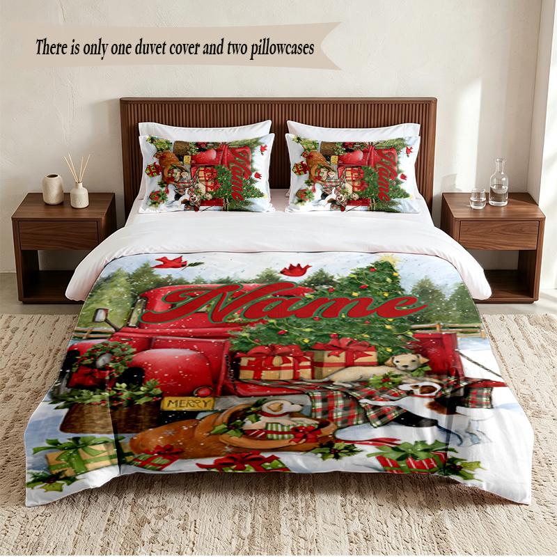 Christmas atmosphere Personalized Custom Name 3‑Piece Bedding Set Soft Duvet Cover Set For Bedroom Home Decor