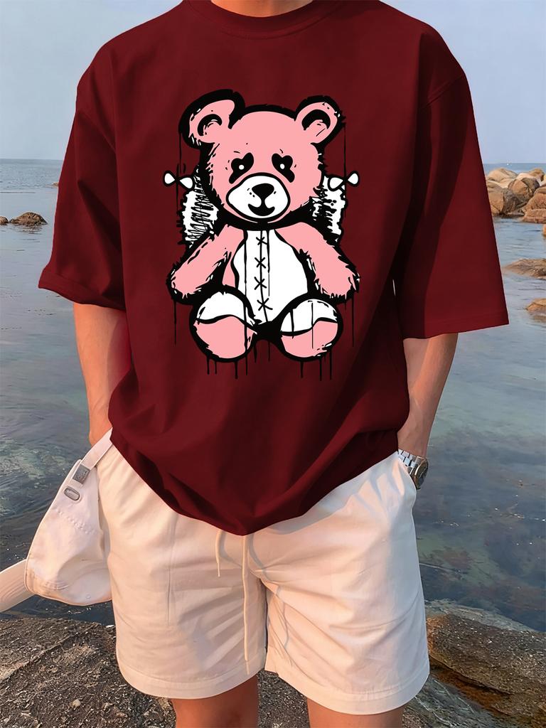 Cartoon Bear Preparing To Rest Prints TShirts Womens Summer Cotton Tops ONeck Comfortable Loose Short Sleeve Casual Clothes