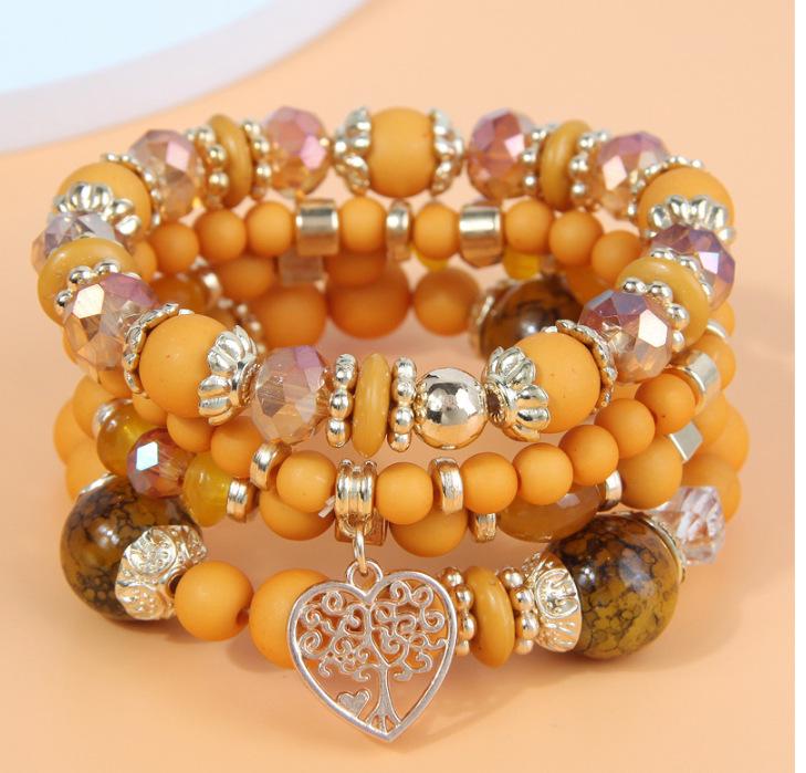 Bohemian Ethnic Multi-Layer Heart Pendant Bead Bracelet