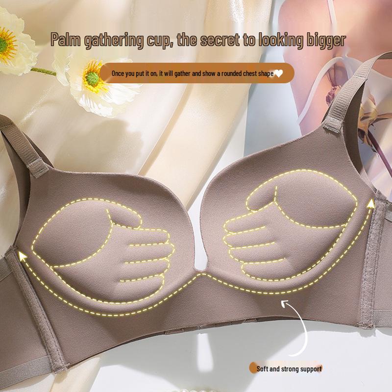 Women's Seamless Front Buckle Push-Up Bra and Panty Set with Comfortable Non-Wired Palm Cup for Smaller Chest Enhancement