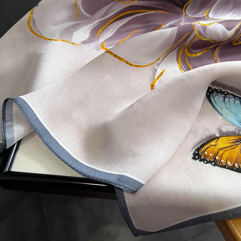 100% Natural Real Silk Scarf Women Print Neck Hairband Shawl Neckerchief Female Poncho Headband New Bandana Square Hijab ZS-399