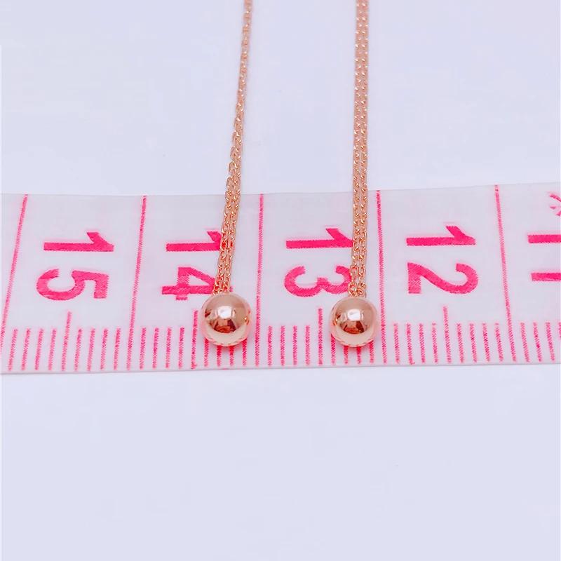 Simplicidade Clássica Redondo Brilhante Conta Banhado a Cobre Ouro Rosa Brincos Longos Correntes Duplas Brincos para Mulheres Festa Zircônia