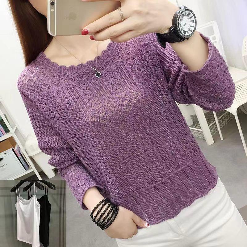 

Тонкий порожнистий в язаний светр Жіночий топ Жіночий модний дихаючий светр Тонкий з капюшоном 3XL фіолетовий